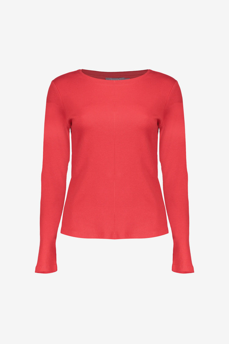 Geisha dames basic ribgebreid T-shirt met lange mouwen