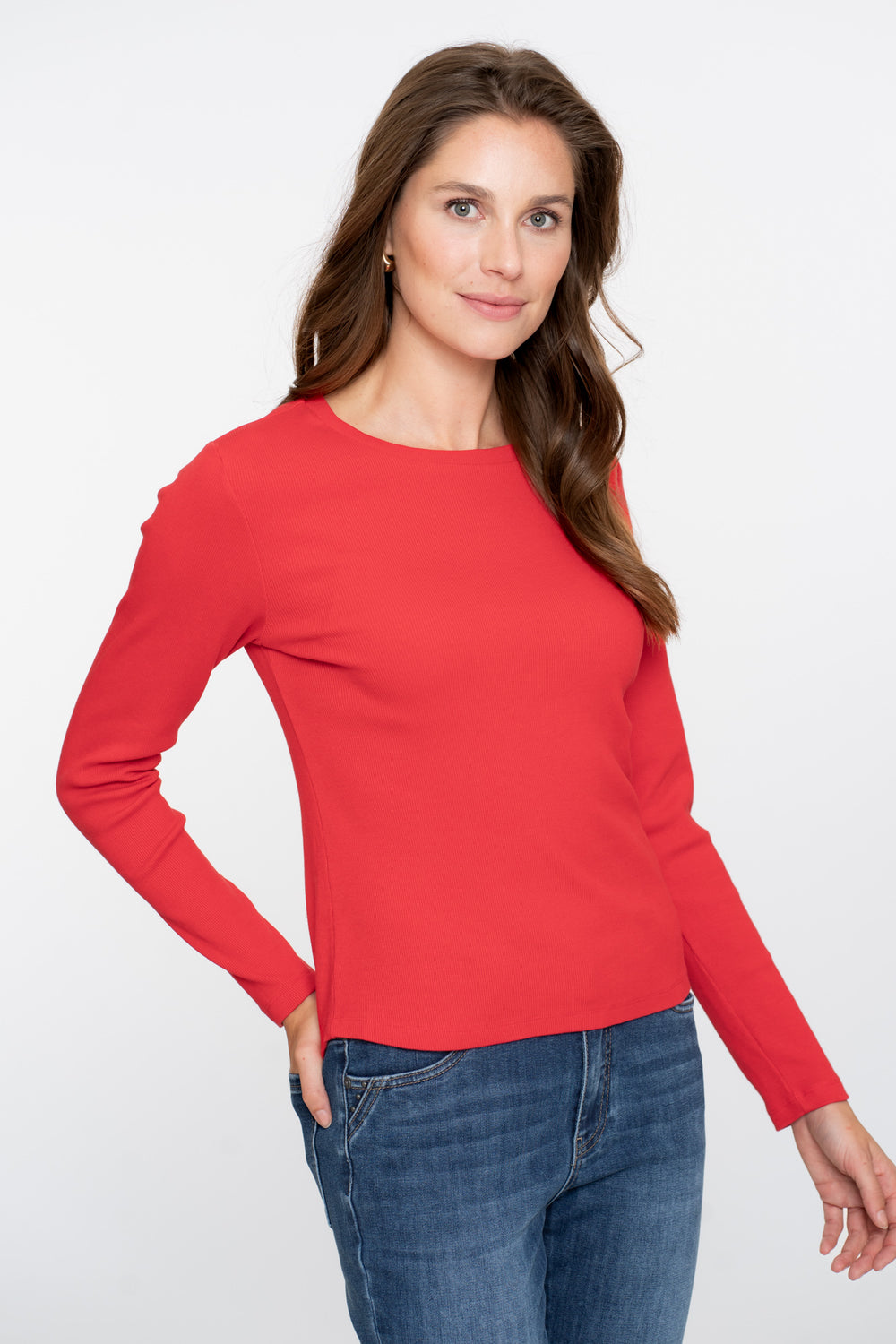 Geisha dames basic ribgebreid T-shirt met lange mouwen