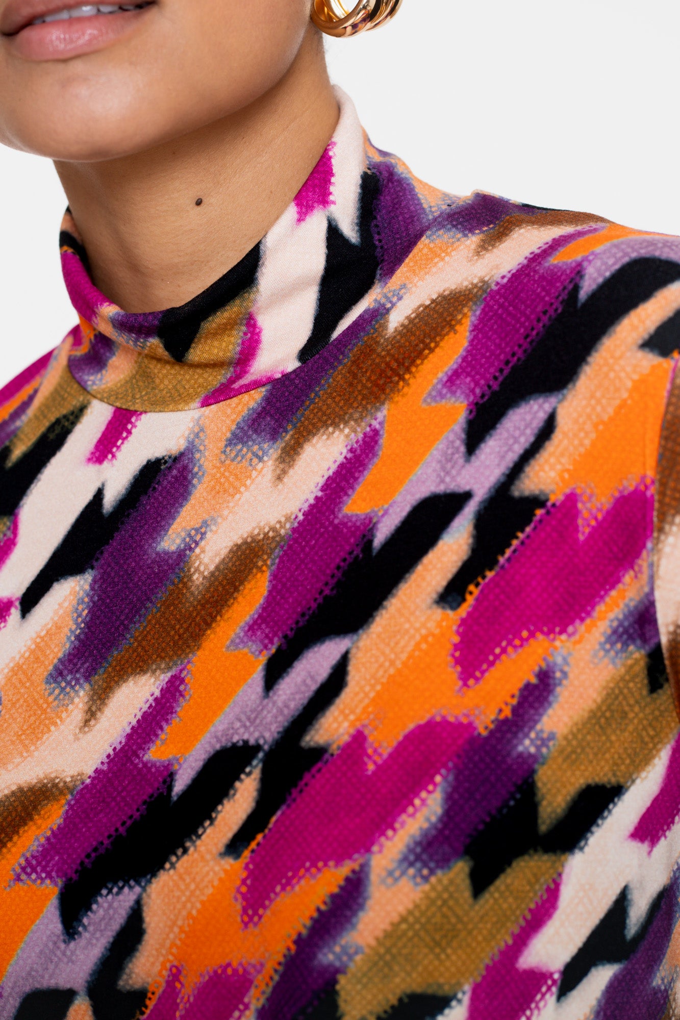 Geisha dames top met opstaande kraag en print