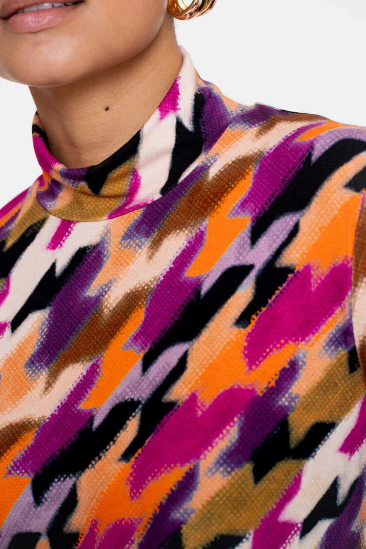 Geisha dames top met opstaande kraag en print