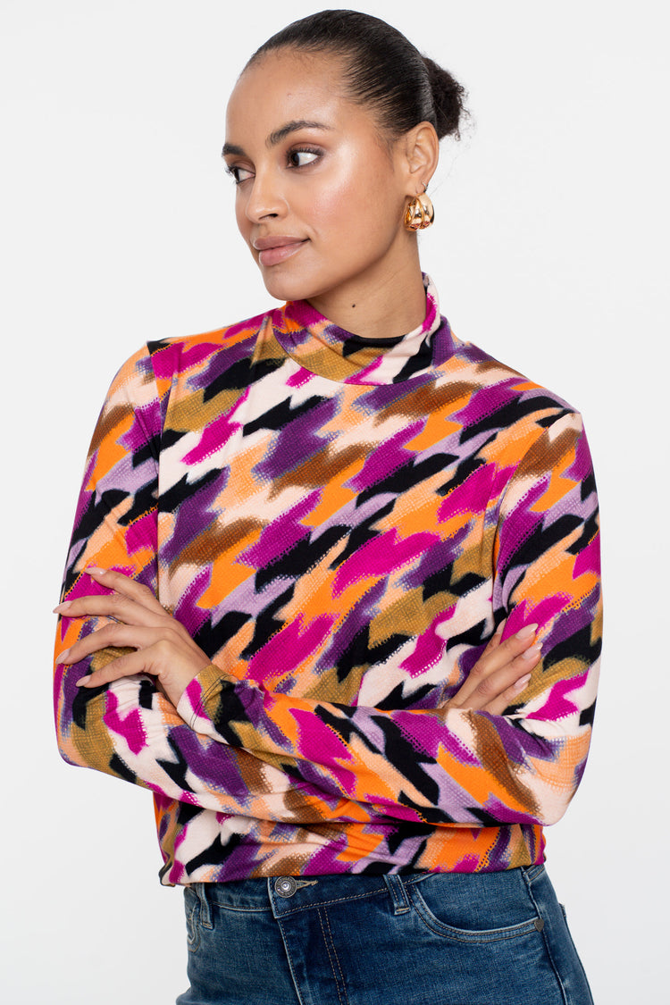 Geisha dames top met opstaande kraag en print