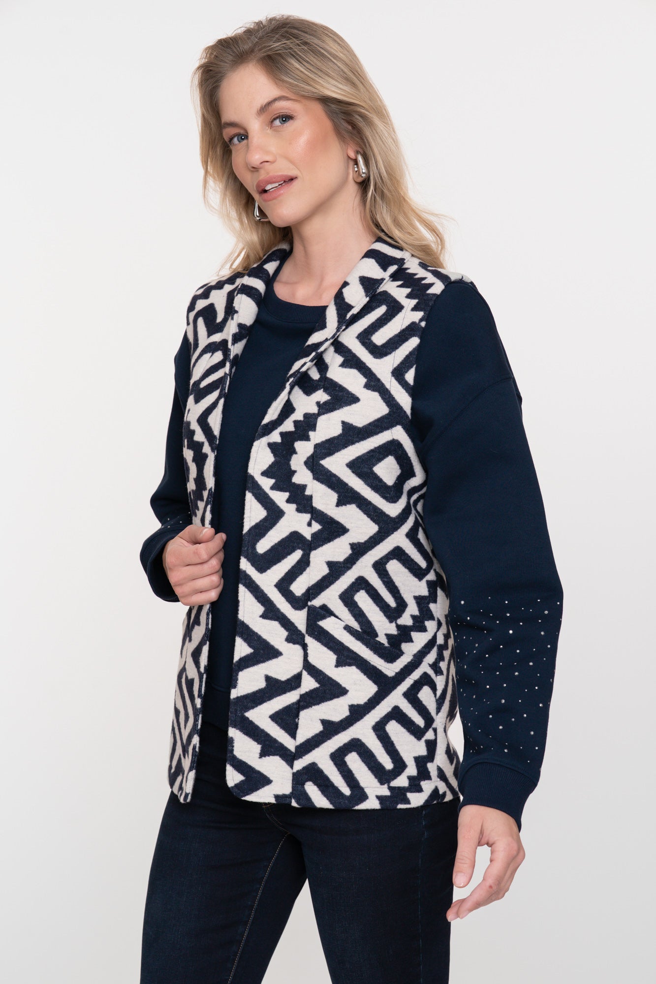 Geisha dames navy rhinstone sweater