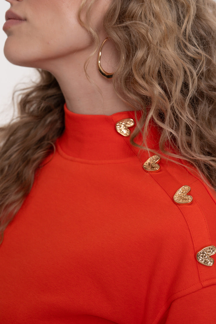 Geisha dames trui met gouden hartjes buttons