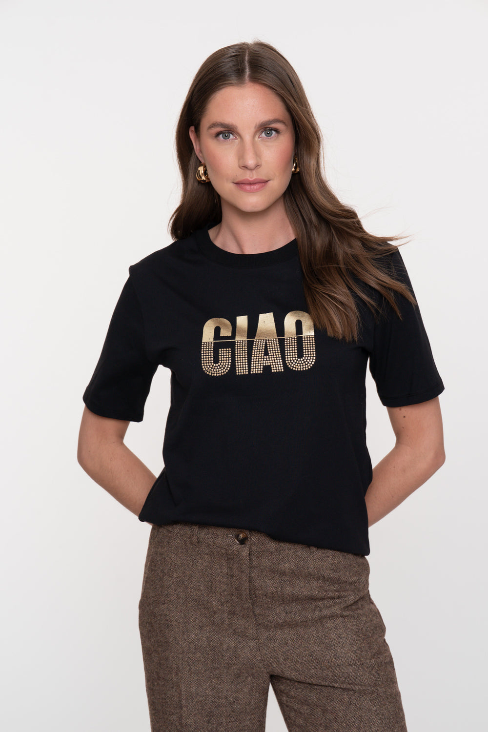 Geisha dames T-shirt 'Ciao' met gouden studs
