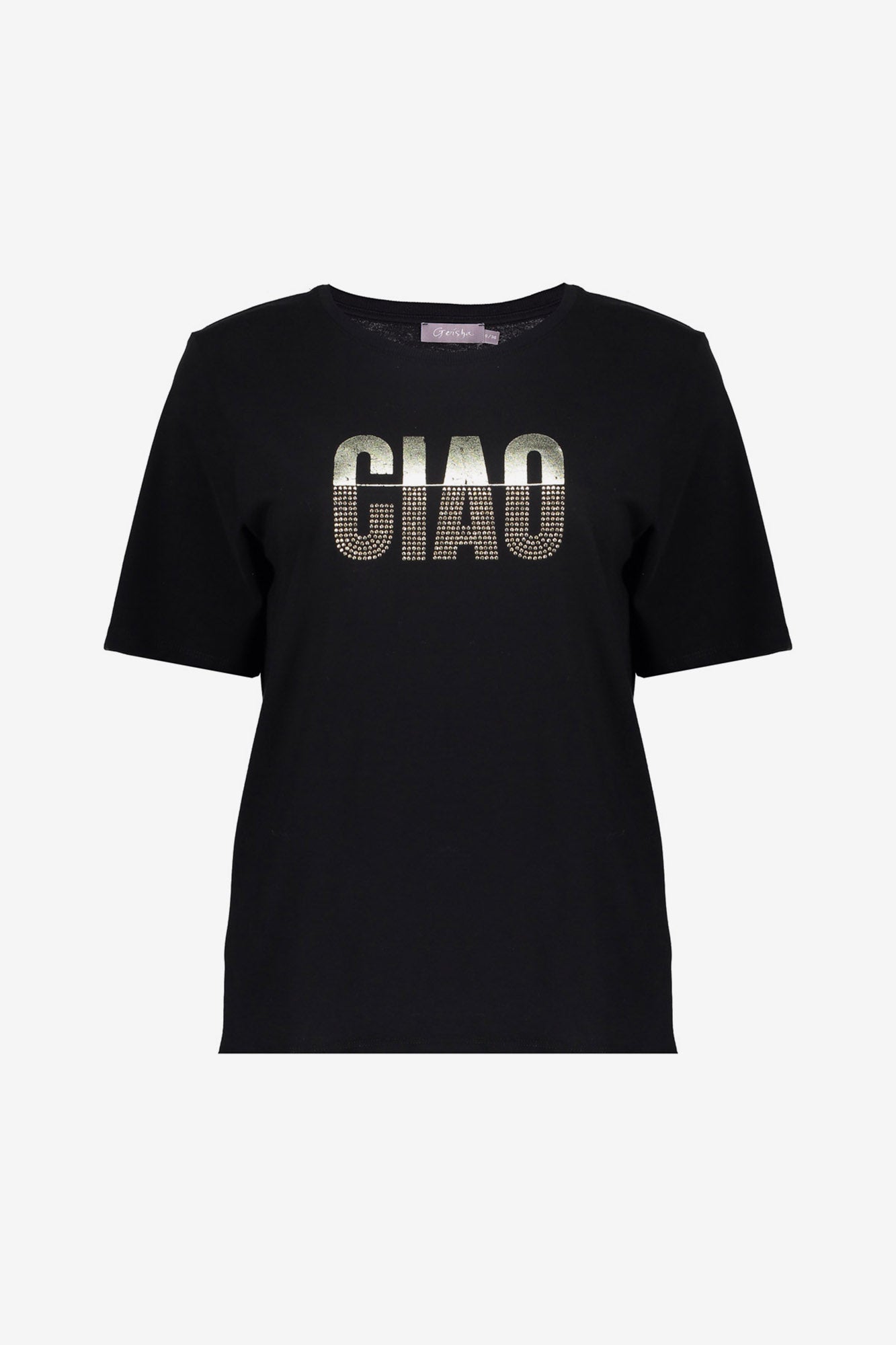 Geisha dames T-shirt 'Ciao' met gouden studs
