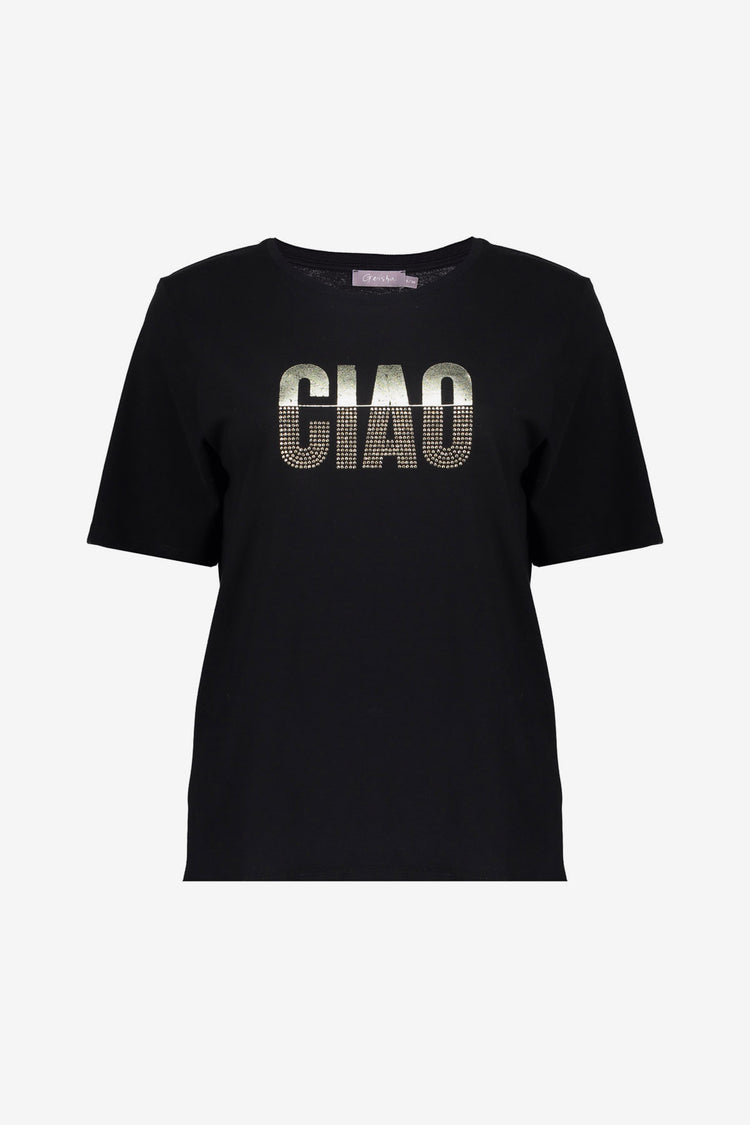 Geisha dames T-shirt 'Ciao' met gouden studs