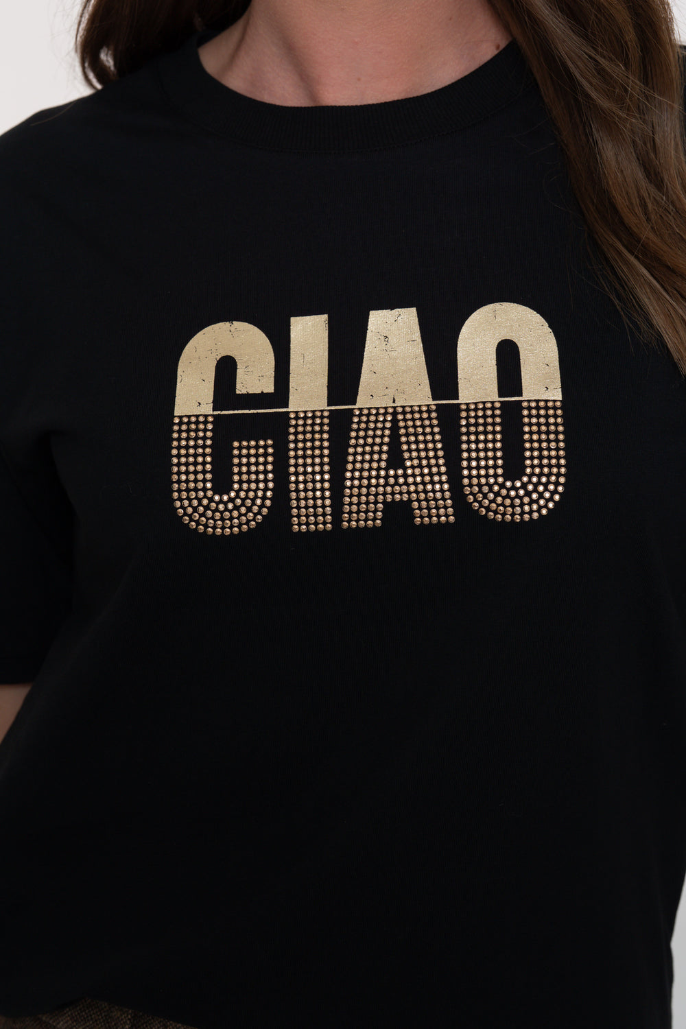 Geisha dames T-shirt 'Ciao' met gouden studs