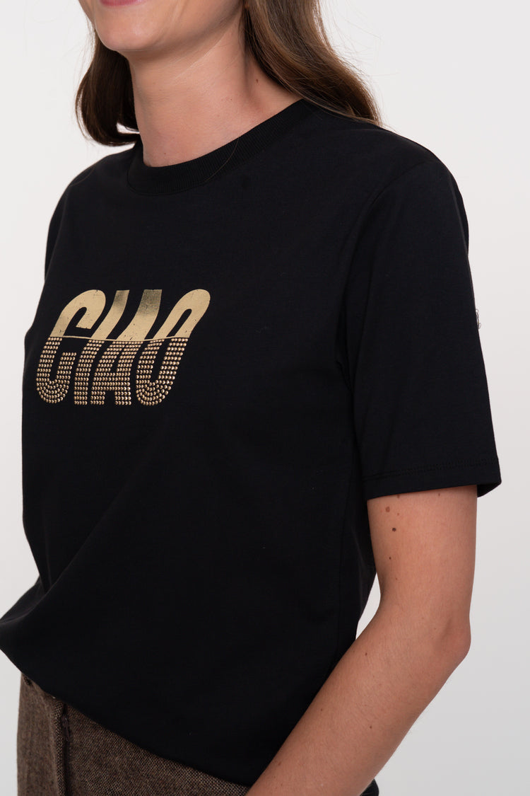 Geisha dames T-shirt 'Ciao' met gouden studs