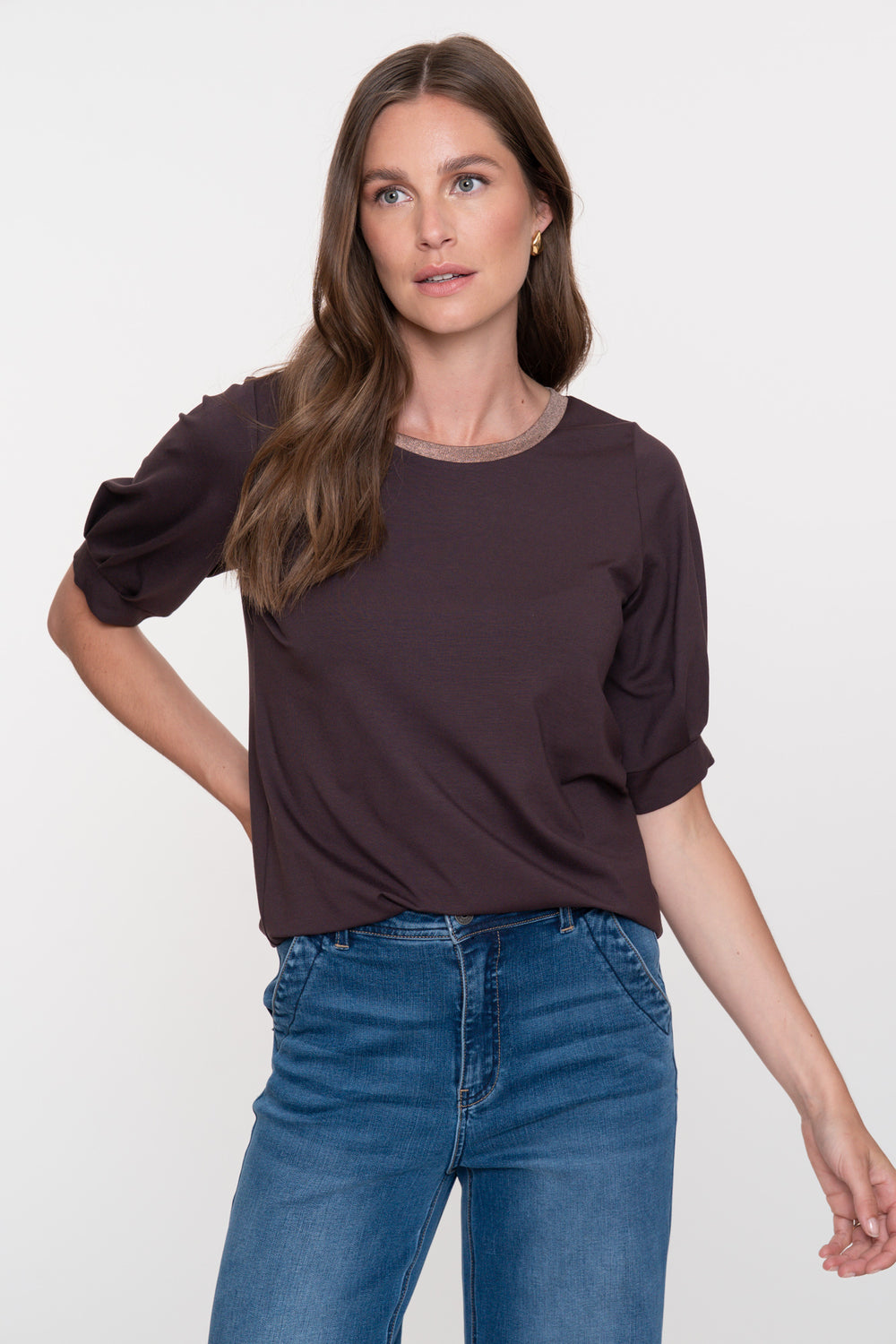 Geisha dames top met lurex hals