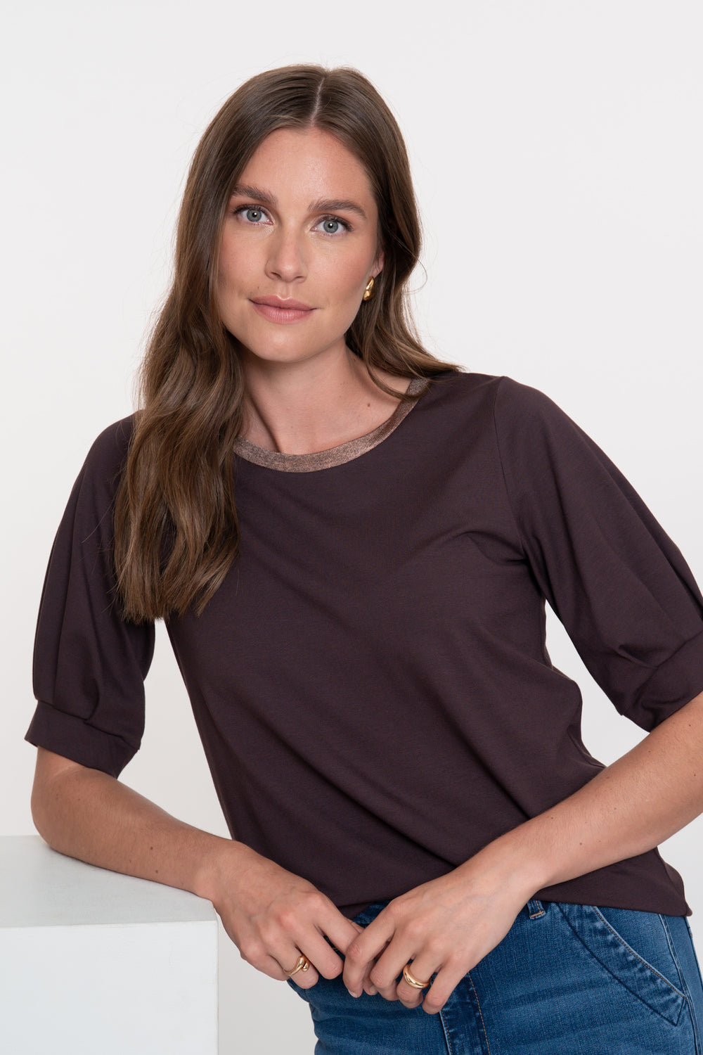 Geisha dames top met lurex hals