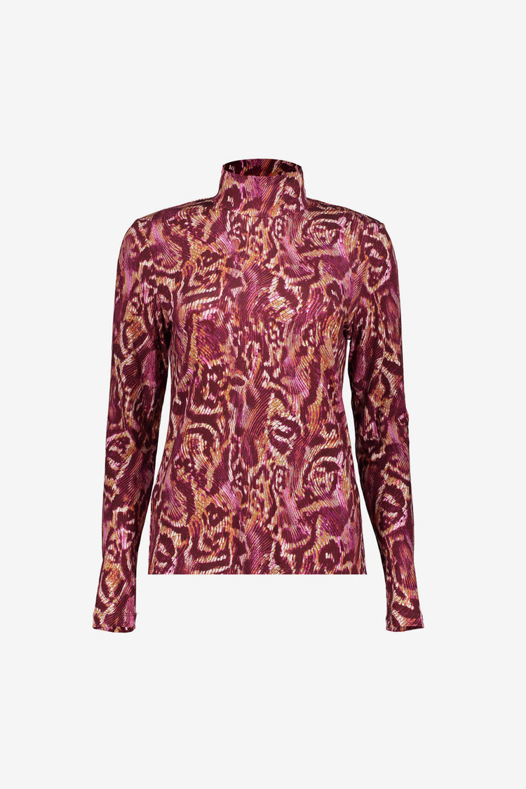 Geisha dames top met hoge hals en kleurrijke print