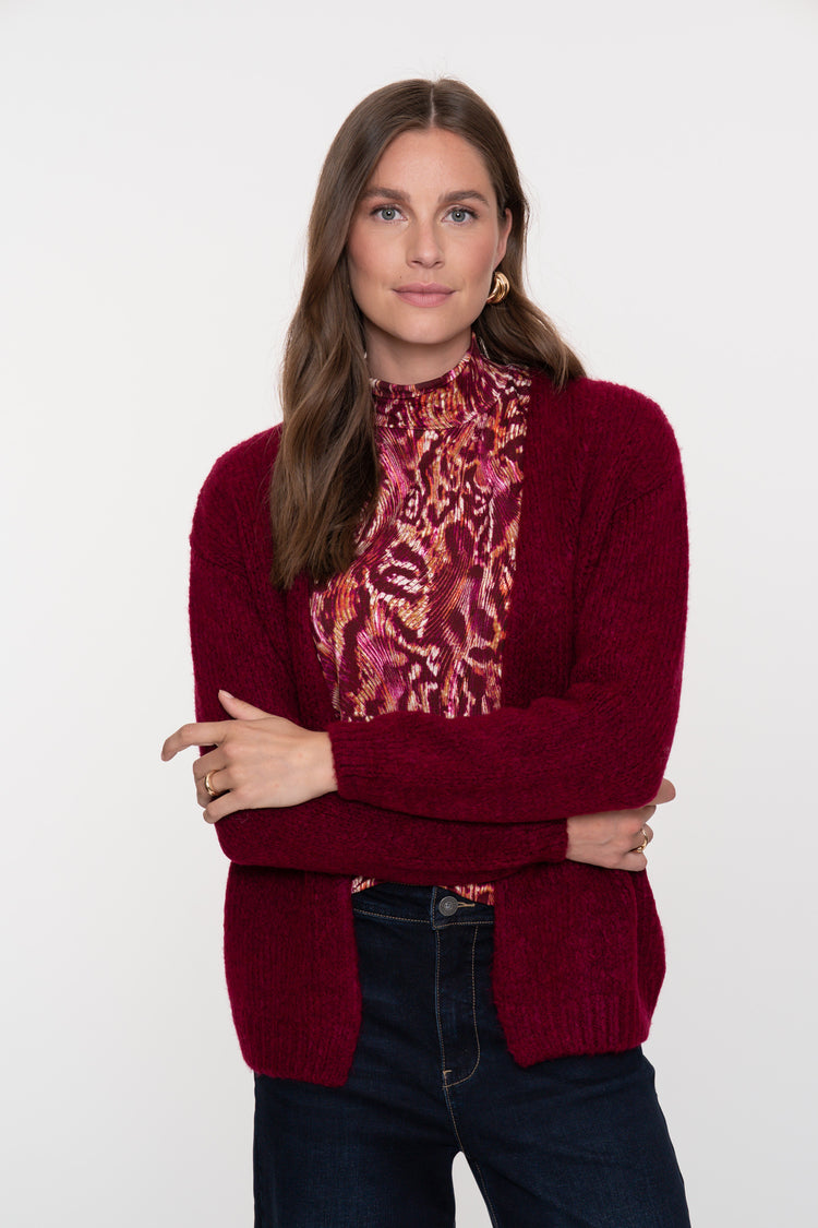 Geisha dames top met hoge hals en kleurrijke print