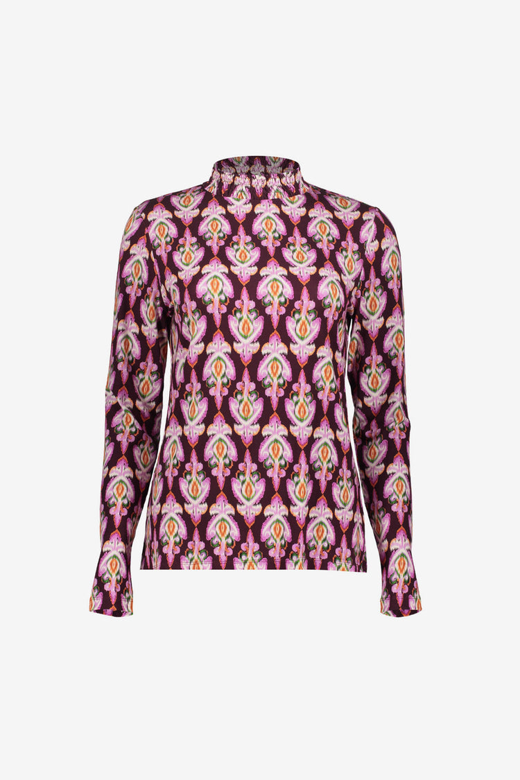 Geisha dames top met smock en Ikat print