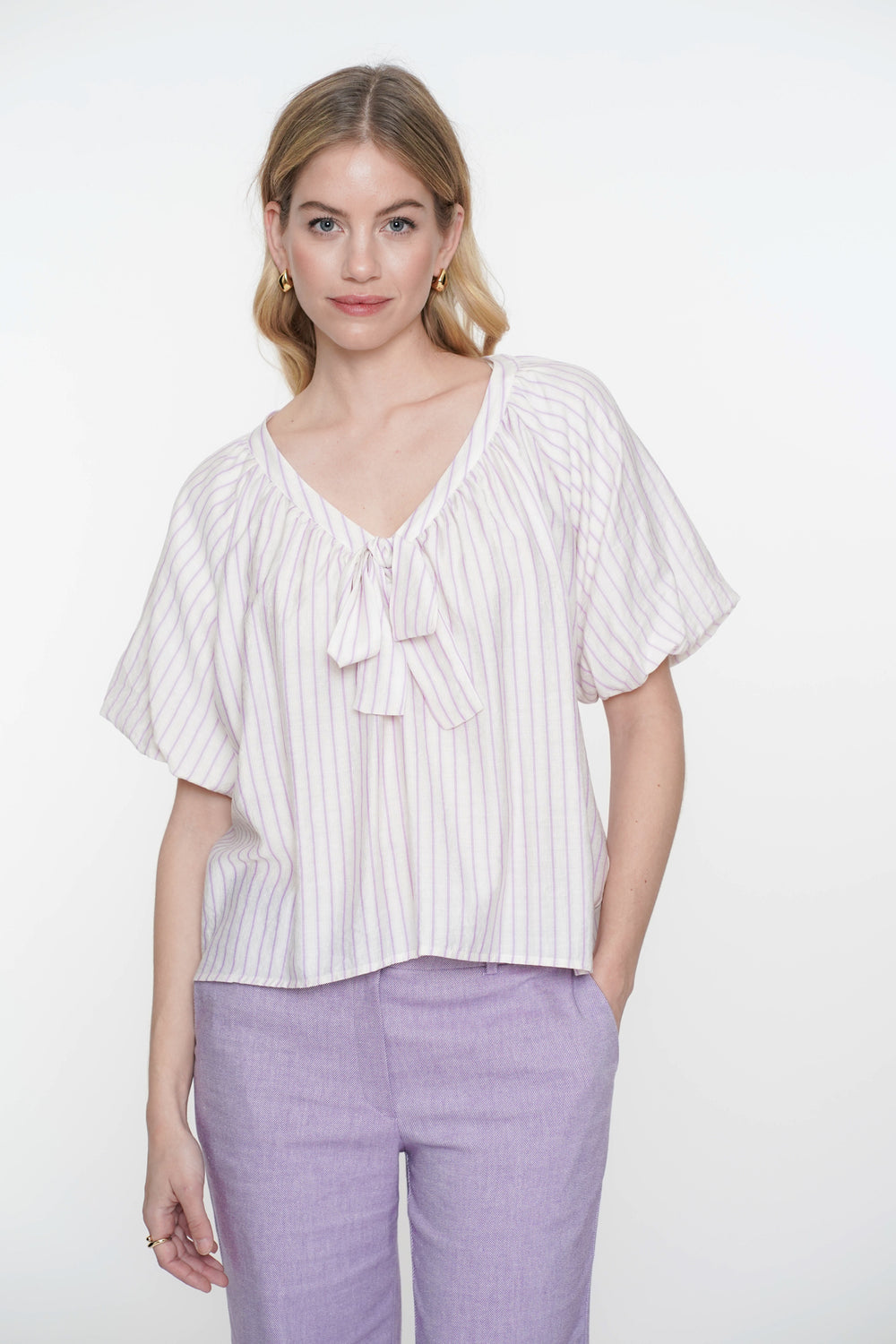 Geisha Fashion dames top gestreept met strikdetail