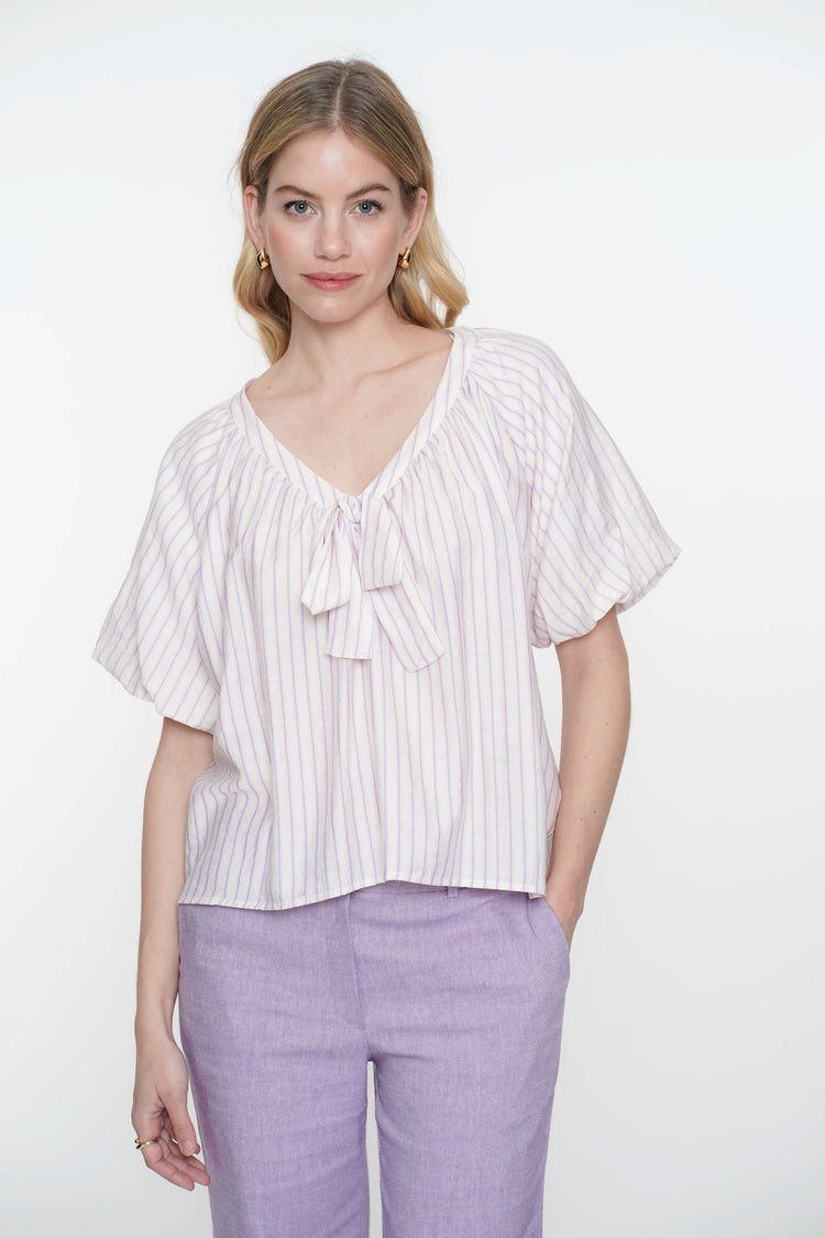 Geisha Fashion dames top gestreept met strikdetail