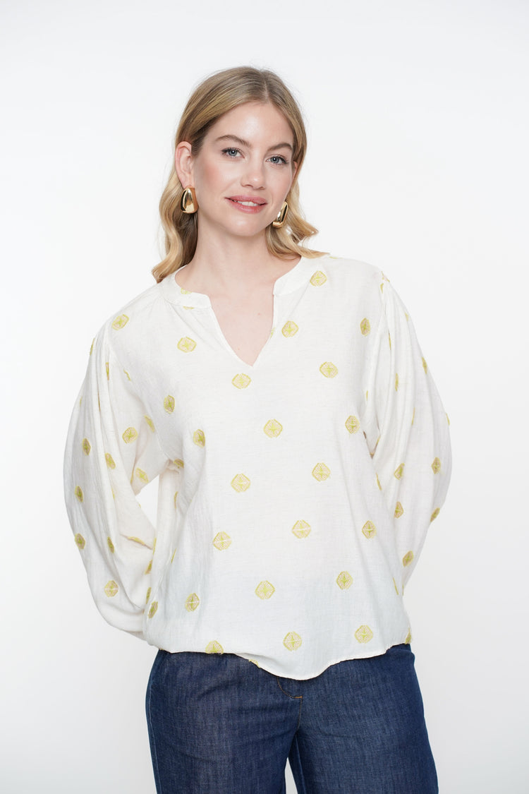 Geisha Fashion dames top met ingeweven Azteekse details