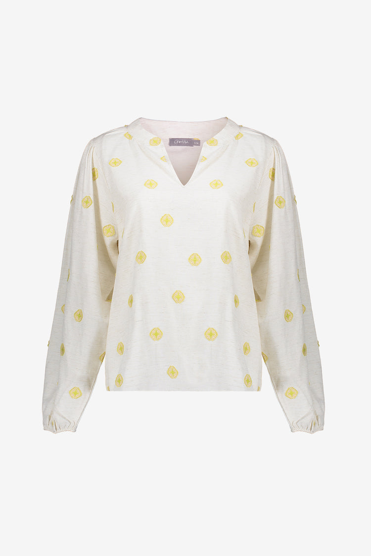 Geisha Fashion dames top met ingeweven Azteekse details