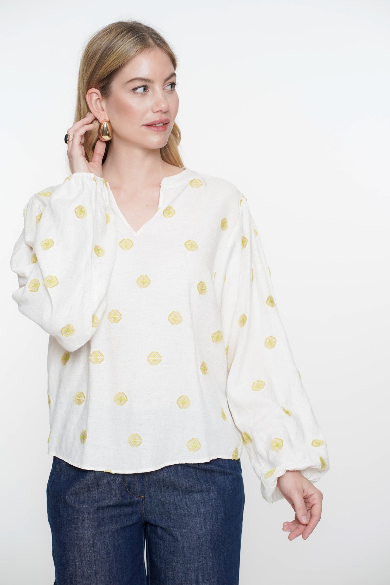 Geisha Fashion dames top met ingeweven Azteekse details