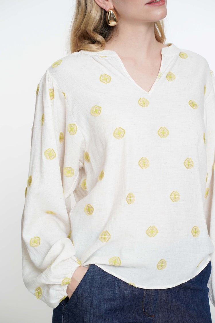 Geisha Fashion dames top met ingeweven Azteekse details