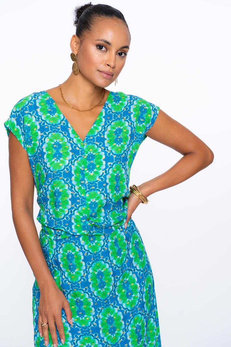 Geisha Fashion dames V-hals top met tegelprint