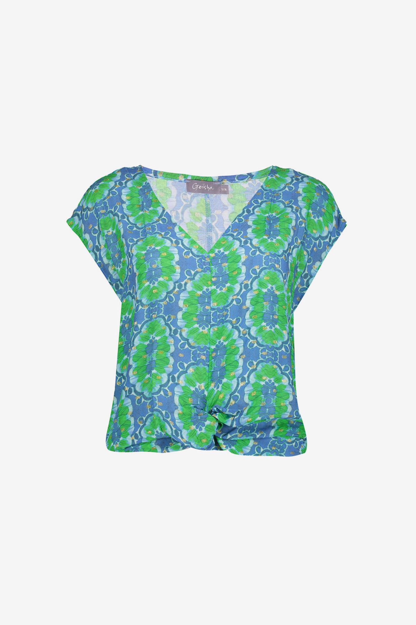 Geisha Fashion dames V-hals top met tegelprint