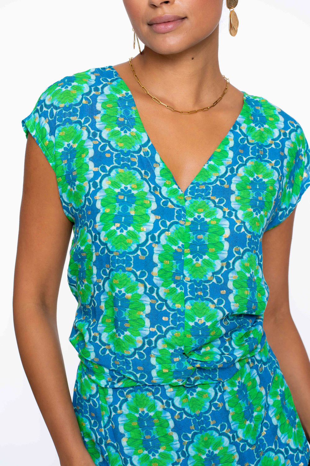 Geisha Fashion dames V-hals top met tegelprint
