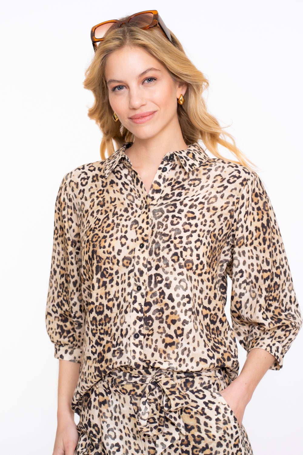 Geisha dames leopard blouse met ballonmouwen