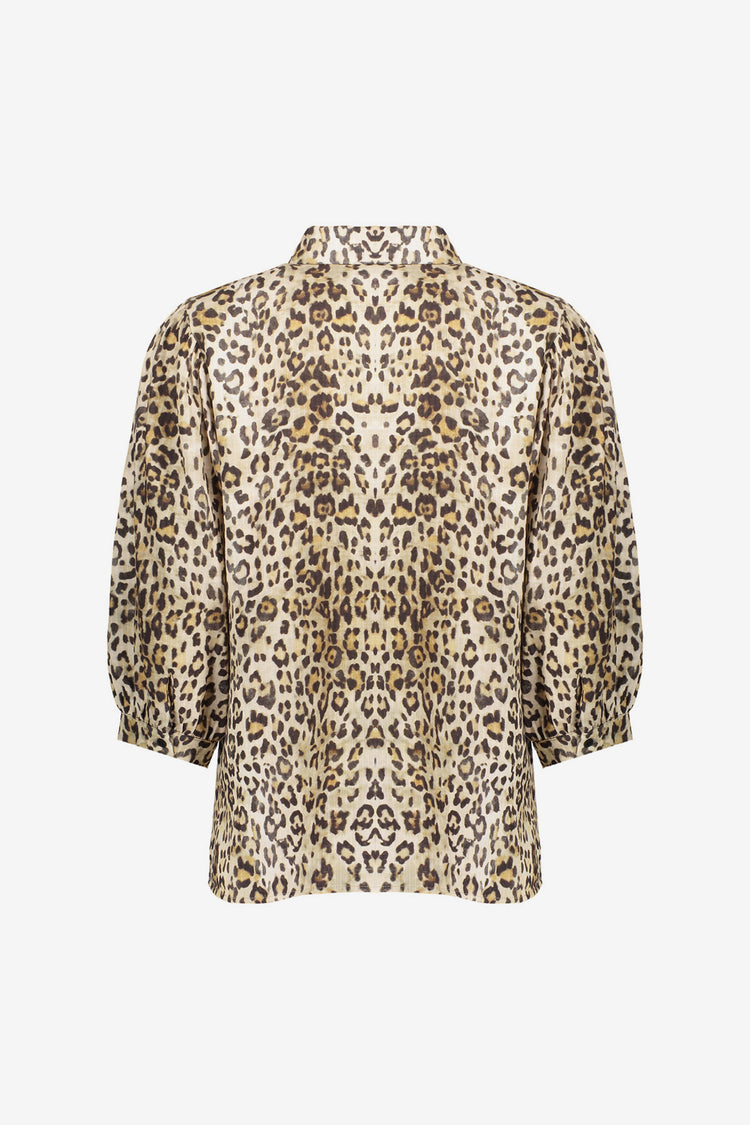 Geisha dames leopard blouse met ballonmouwen
