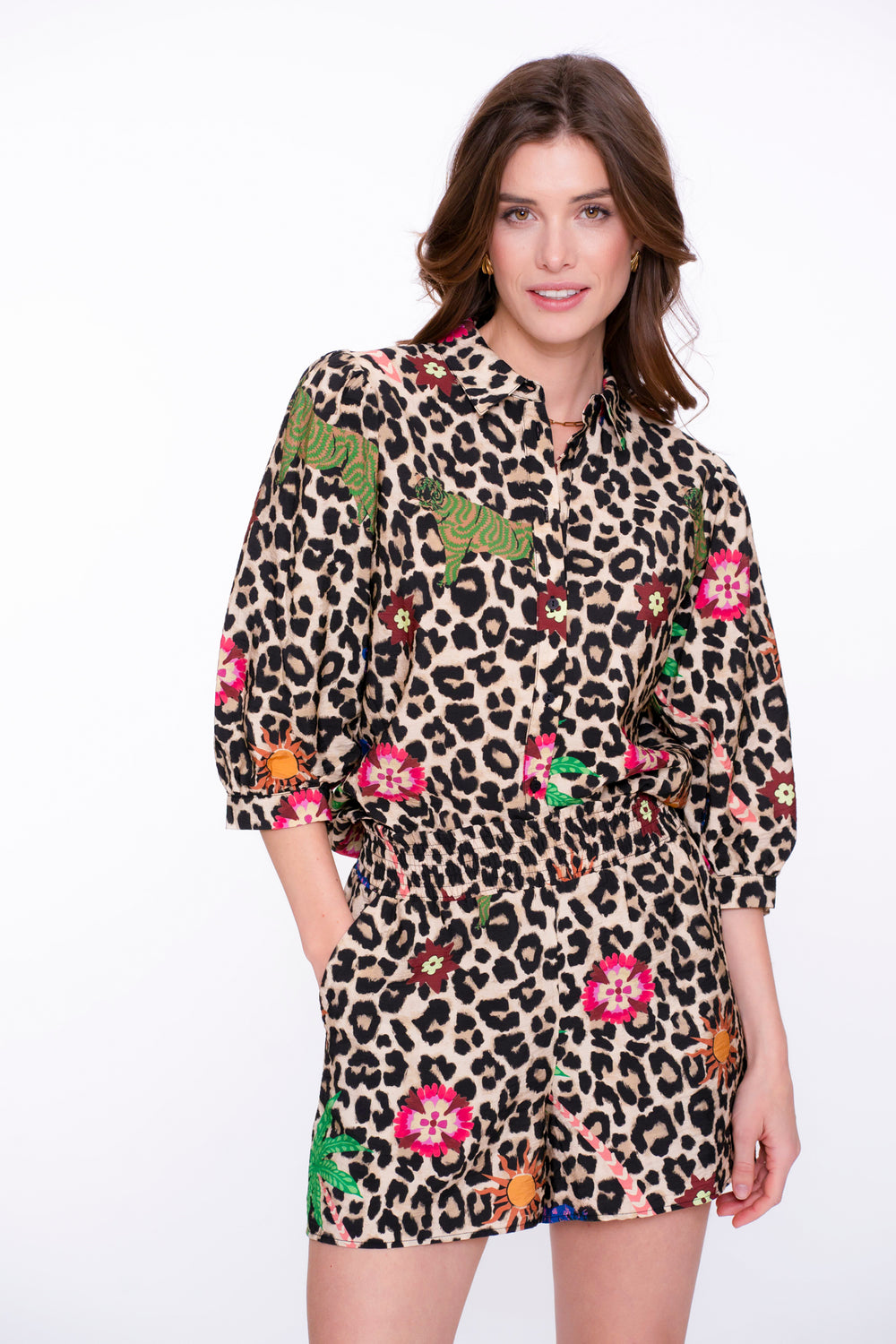 Geisha dames leopard blouse met kleurrijke details