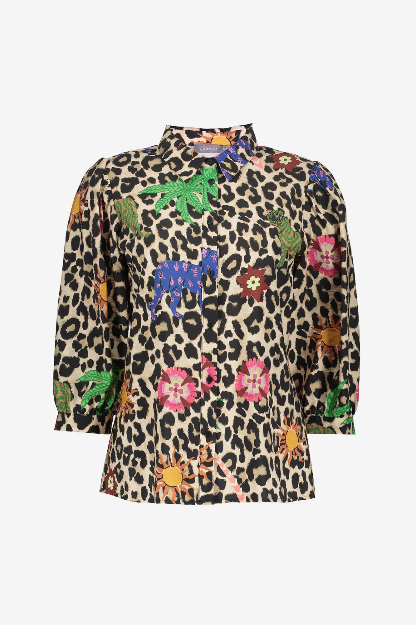 Geisha dames leopard blouse met kleurrijke details