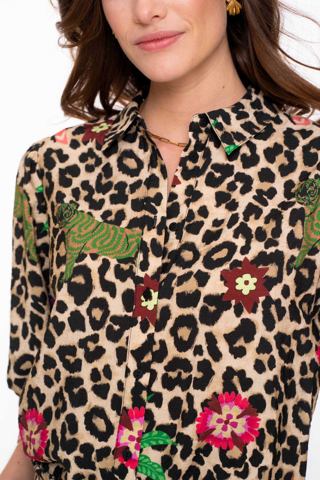 Geisha dames leopard blouse met kleurrijke details