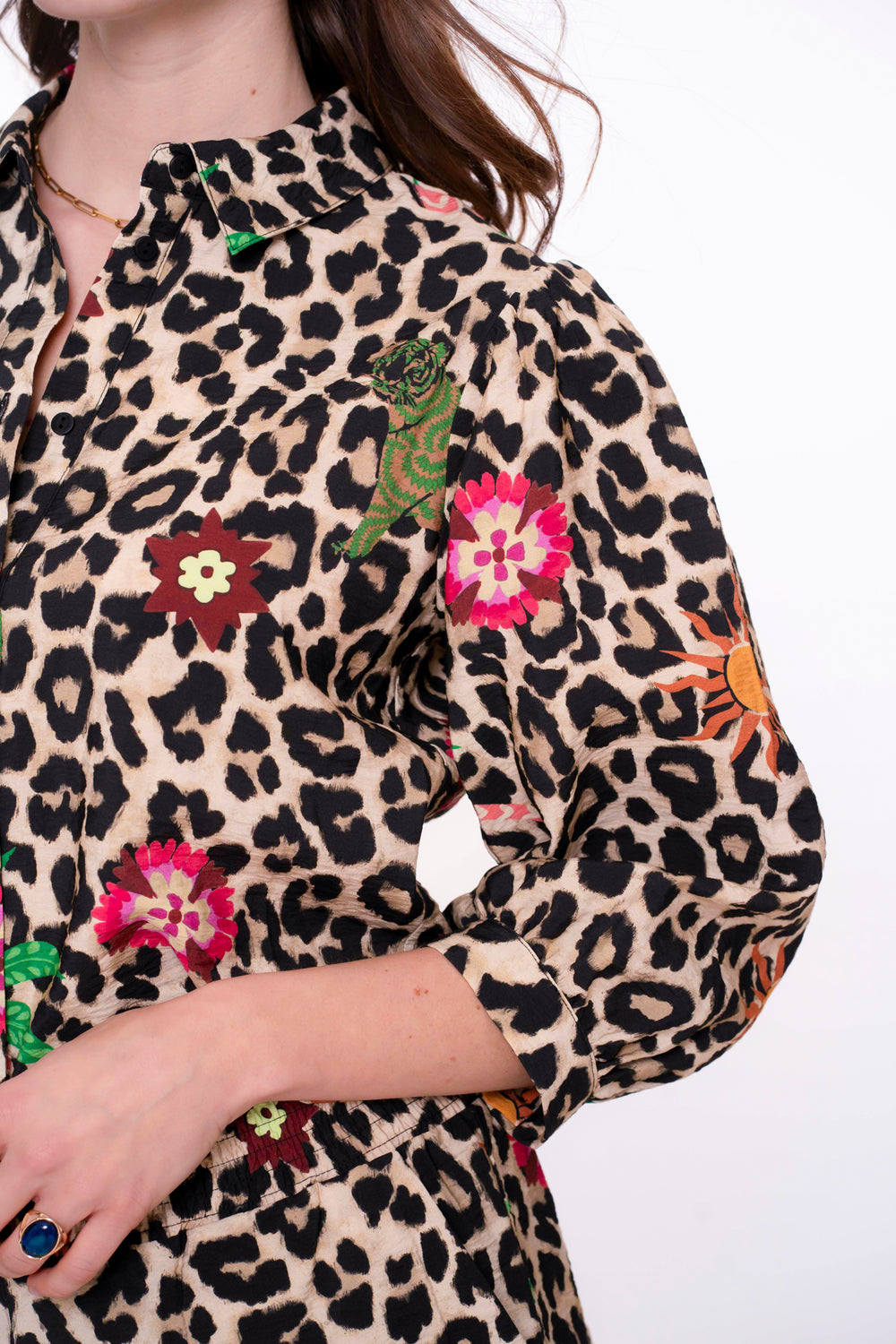 Geisha dames leopard blouse met kleurrijke details