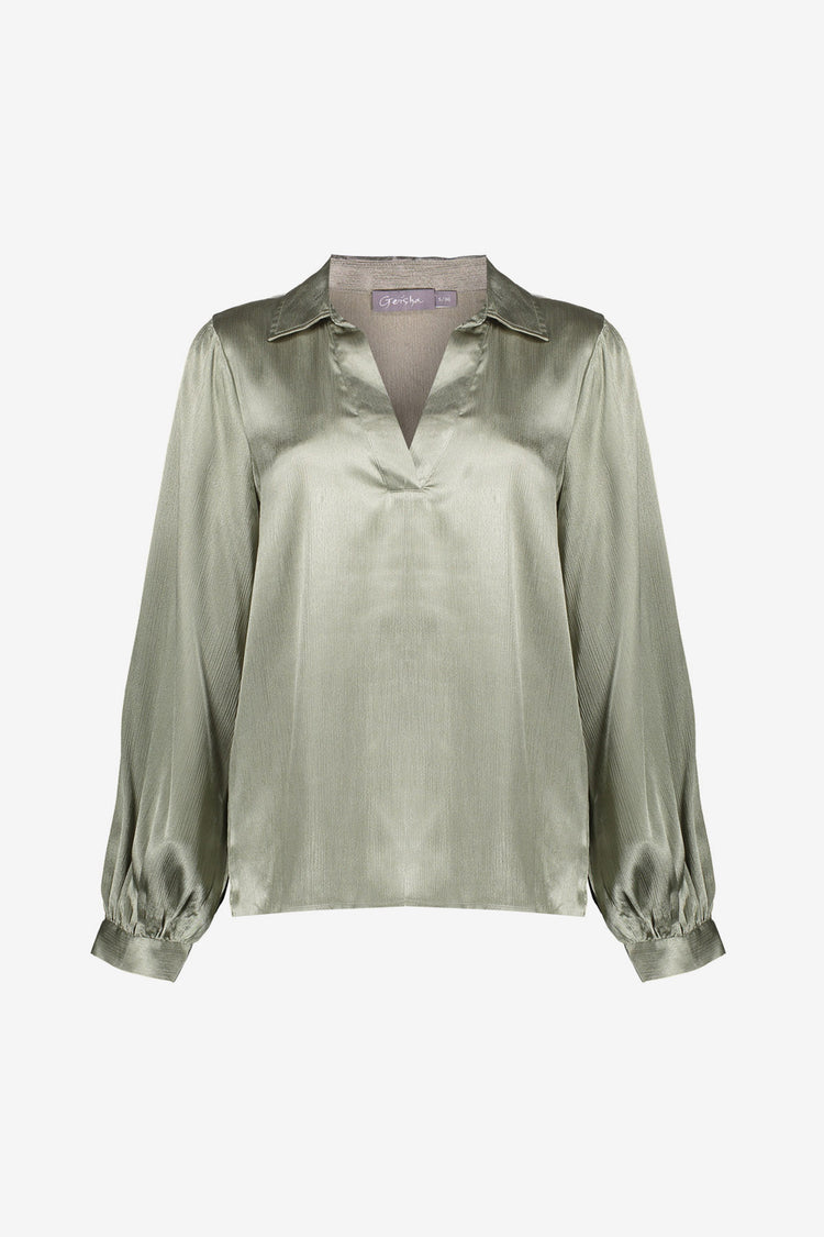 Geisha dames satijnachtige blouse met V-hals
