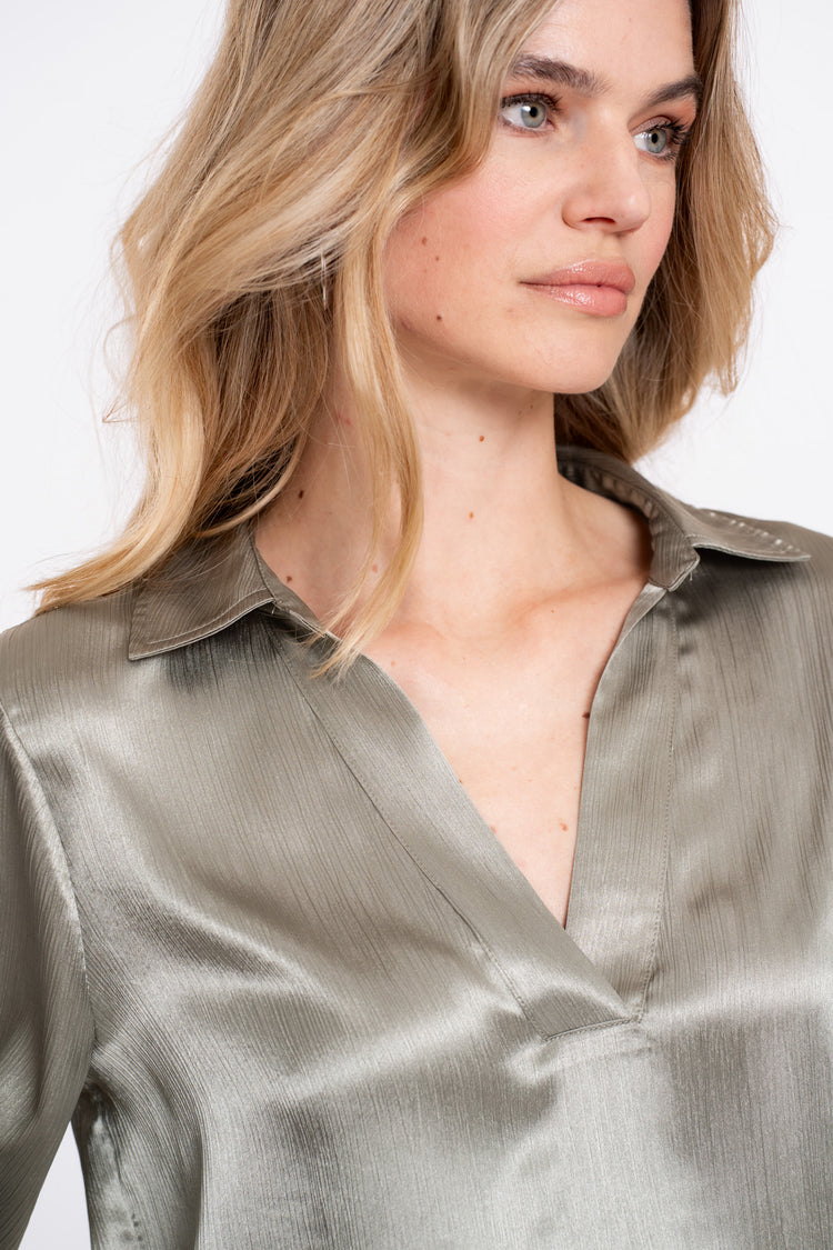 Geisha dames satijnachtige blouse met V-hals