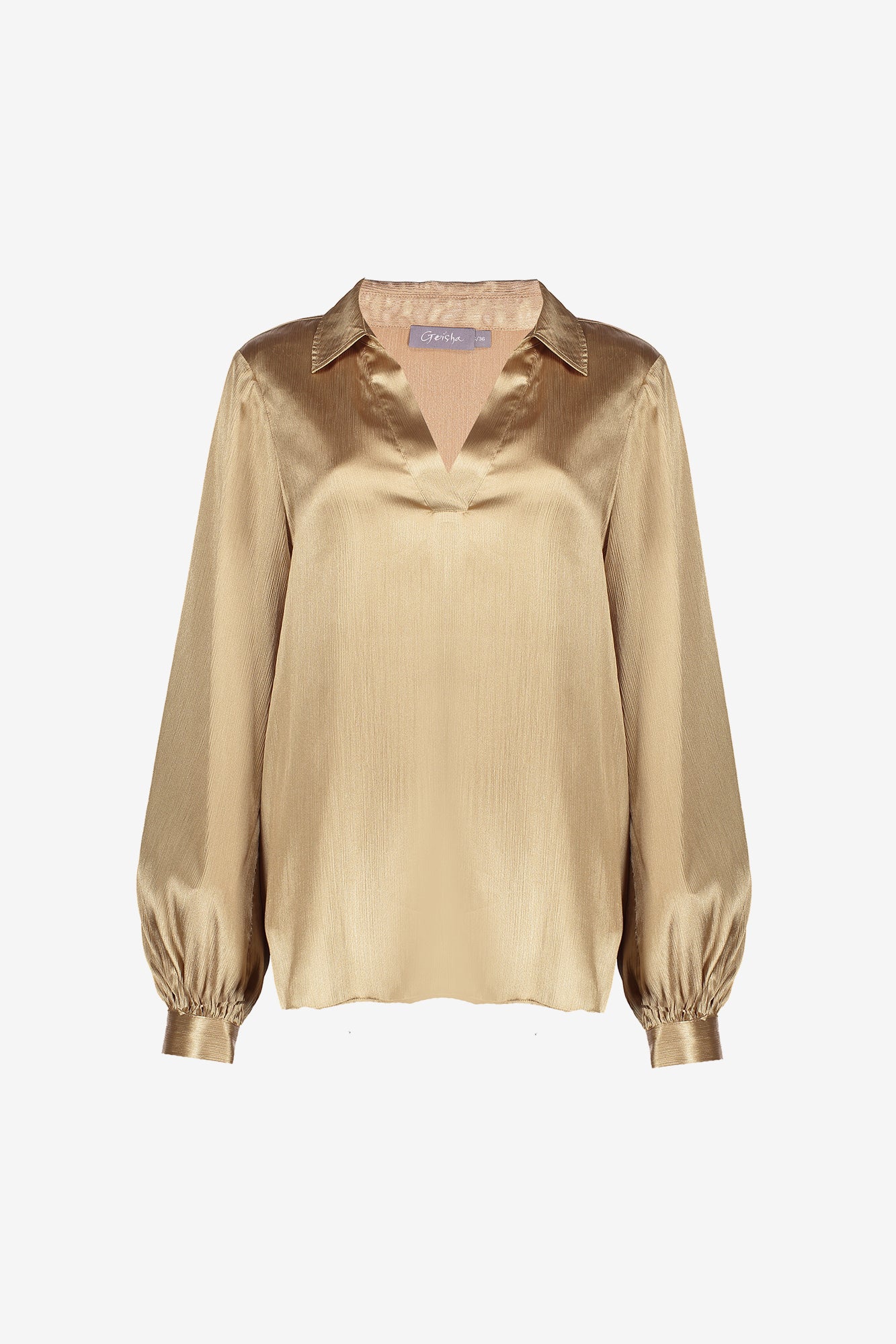 Geisha dames satin look blouse met V-hals
