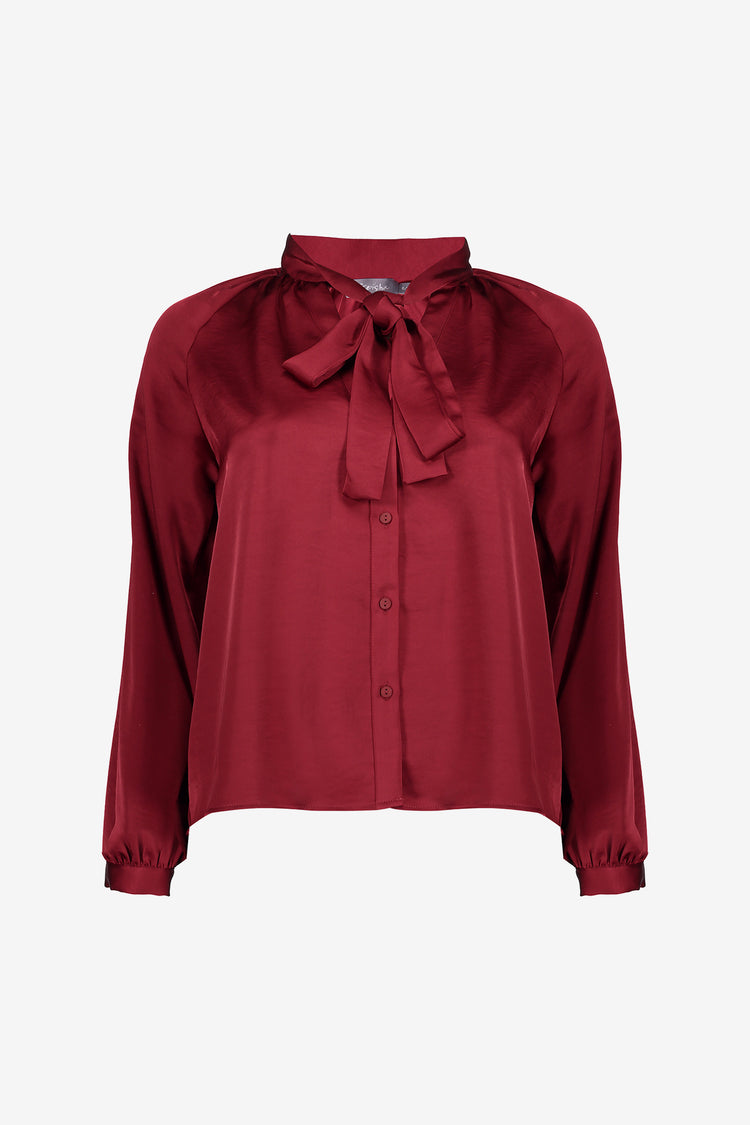 Geisha dames satin look blouse met strikdetail