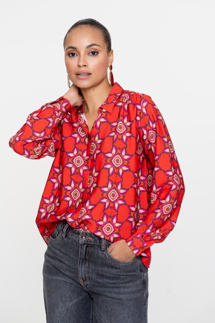 Geisha dames kleurrijke blouse met ikatprint