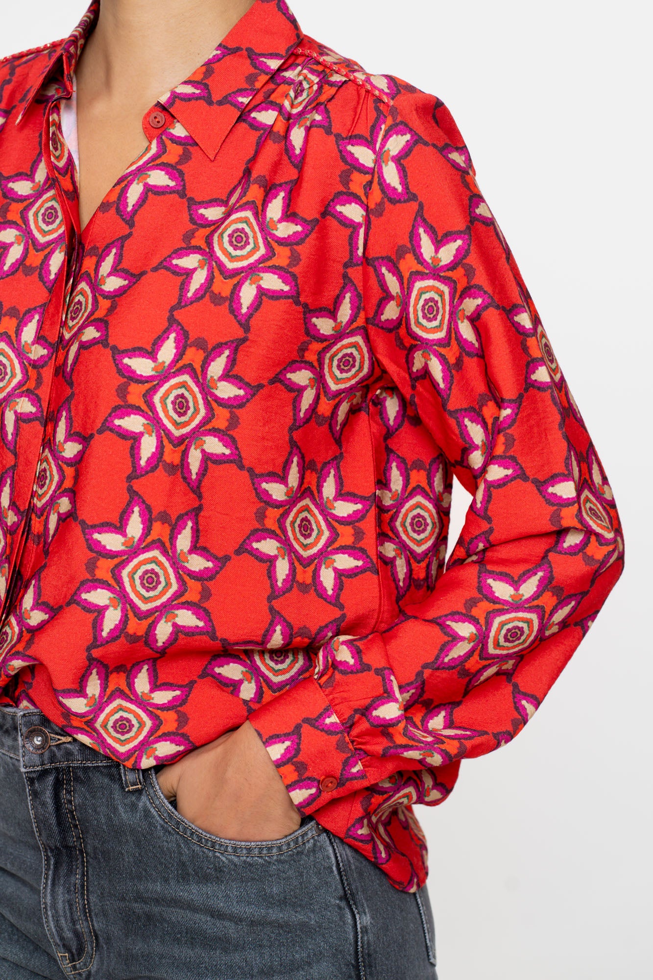 Geisha dames kleurrijke blouse met ikatprint