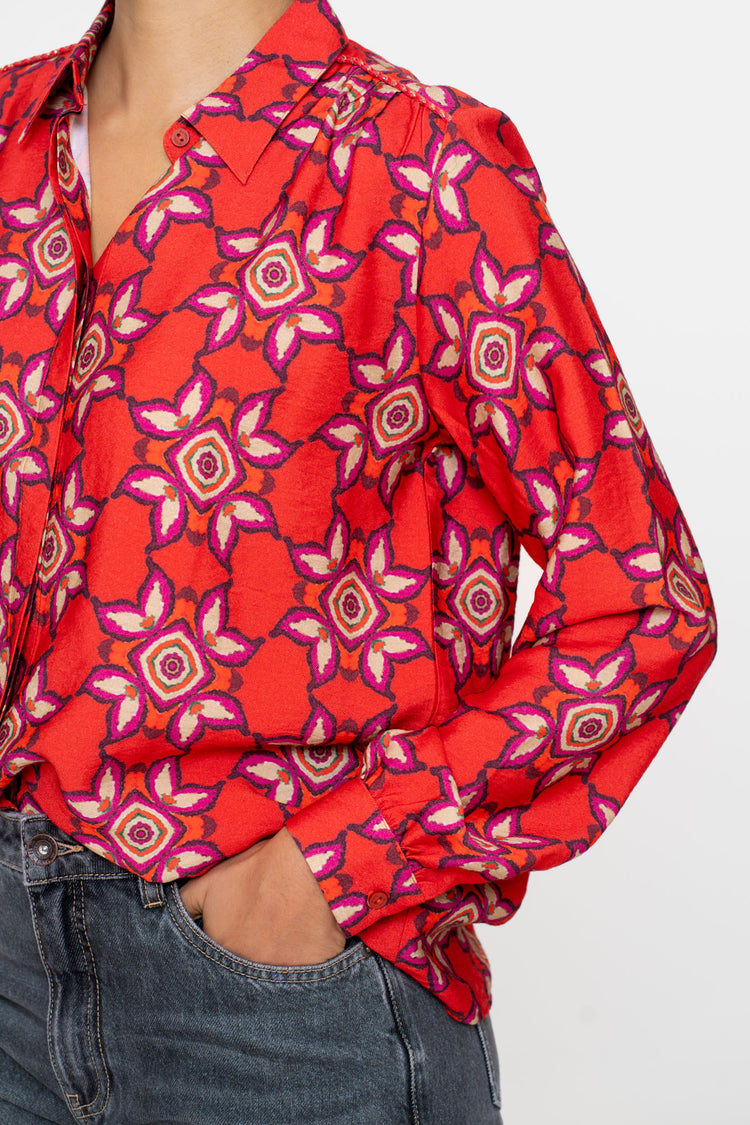 Geisha dames kleurrijke blouse met ikatprint