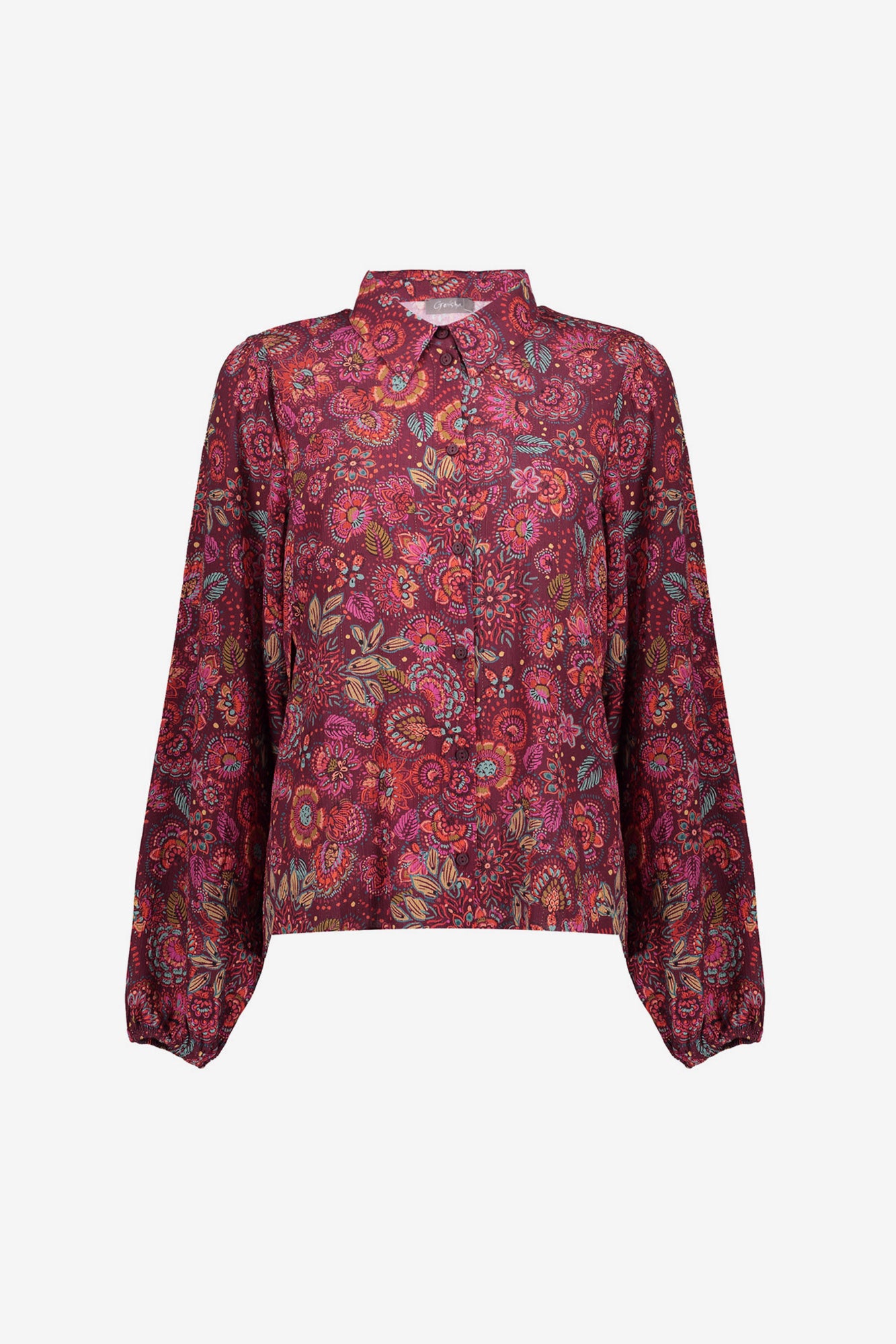 Geisha dames blouse met sierlijke gekleurde print