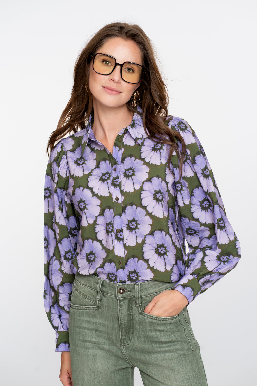 Geisha dames blouse met bloemenprint en ballonmouwen