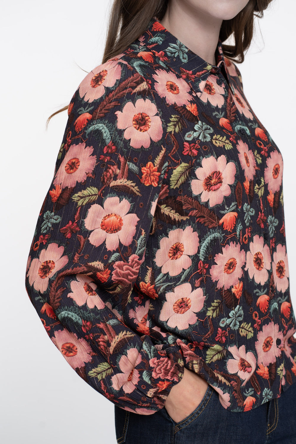 Geisha dames blouse met sierlijke bloemenprint