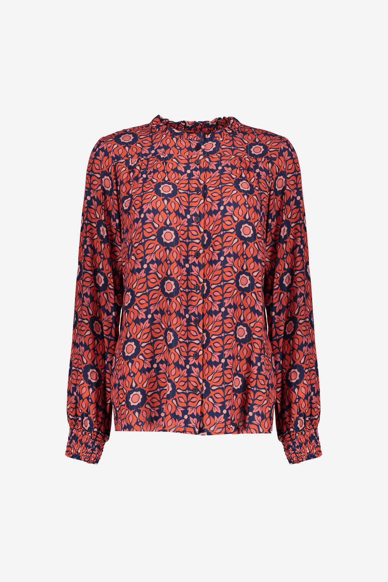 Geisha dames blouse V-hals en ruffle kraag