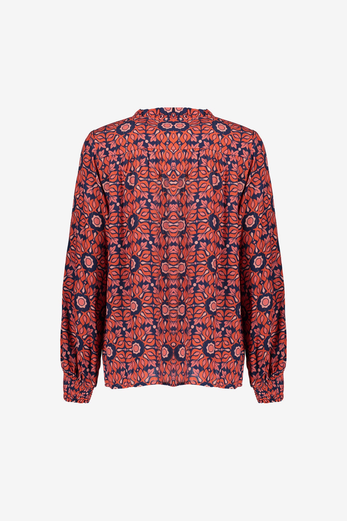 Geisha dames blouse V-hals en ruffle kraag