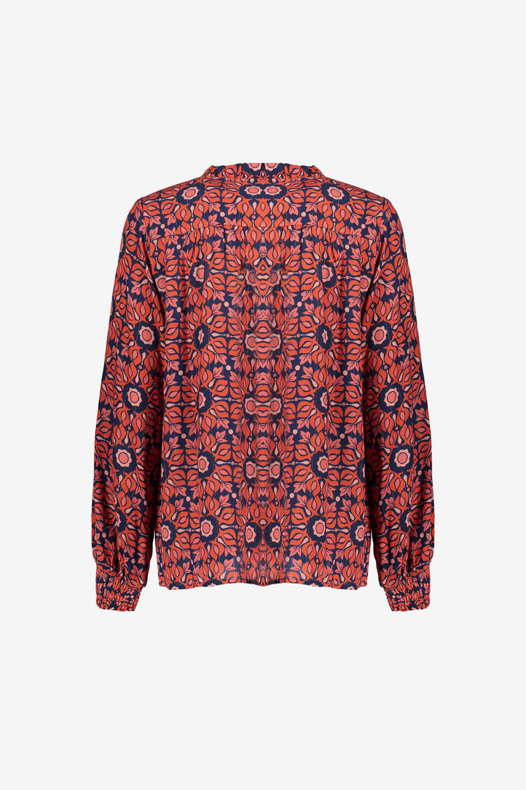 Geisha dames blouse V-hals en ruffle kraag