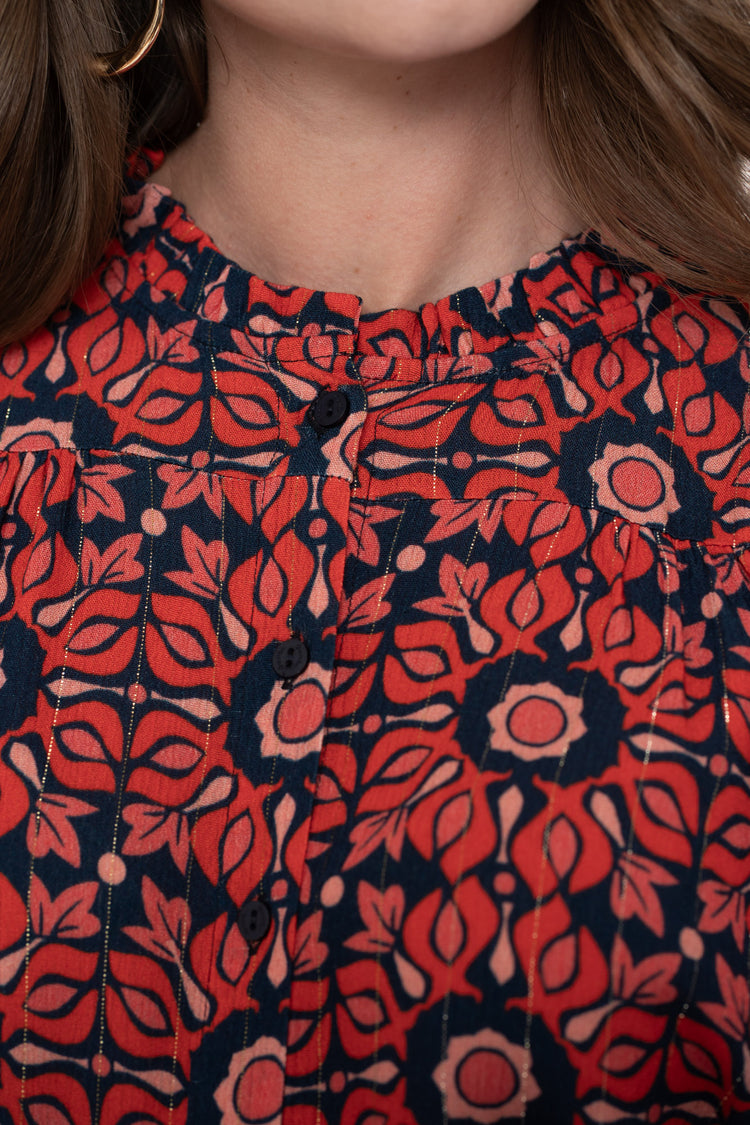 Geisha dames blouse V-hals en ruffle kraag