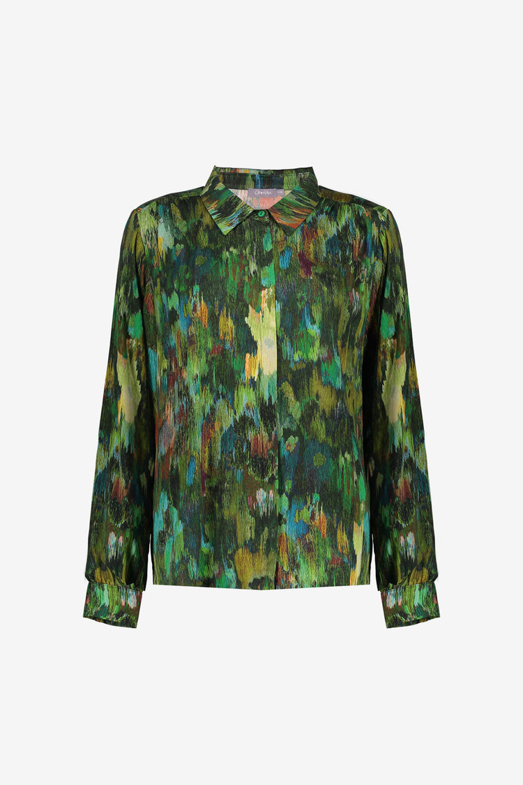 Geisha dames blouse met groen getinte print