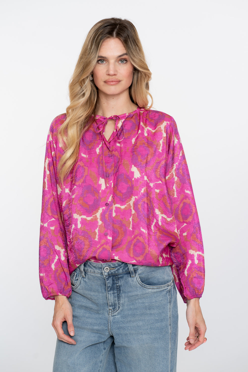 Geisha dames blouse met print en sierkoordje