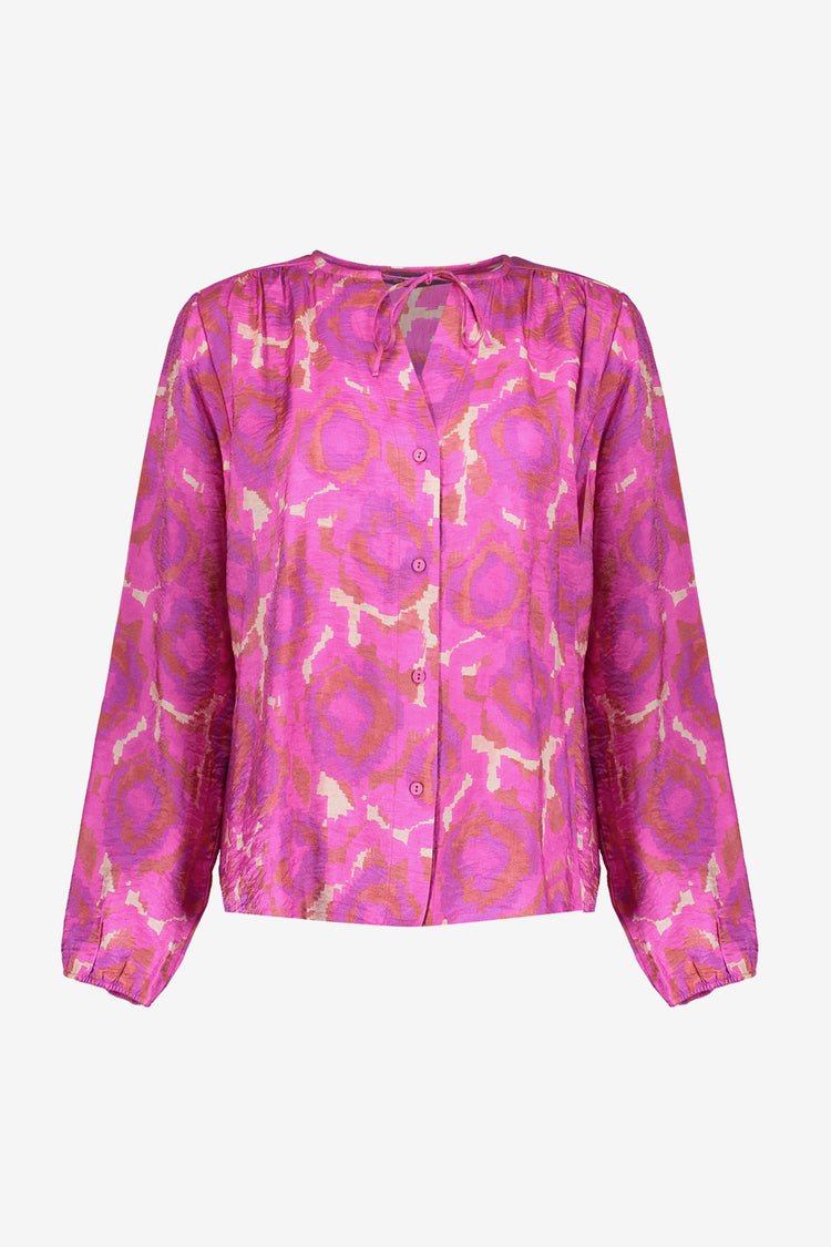 Geisha dames blouse met print en sierkoordje