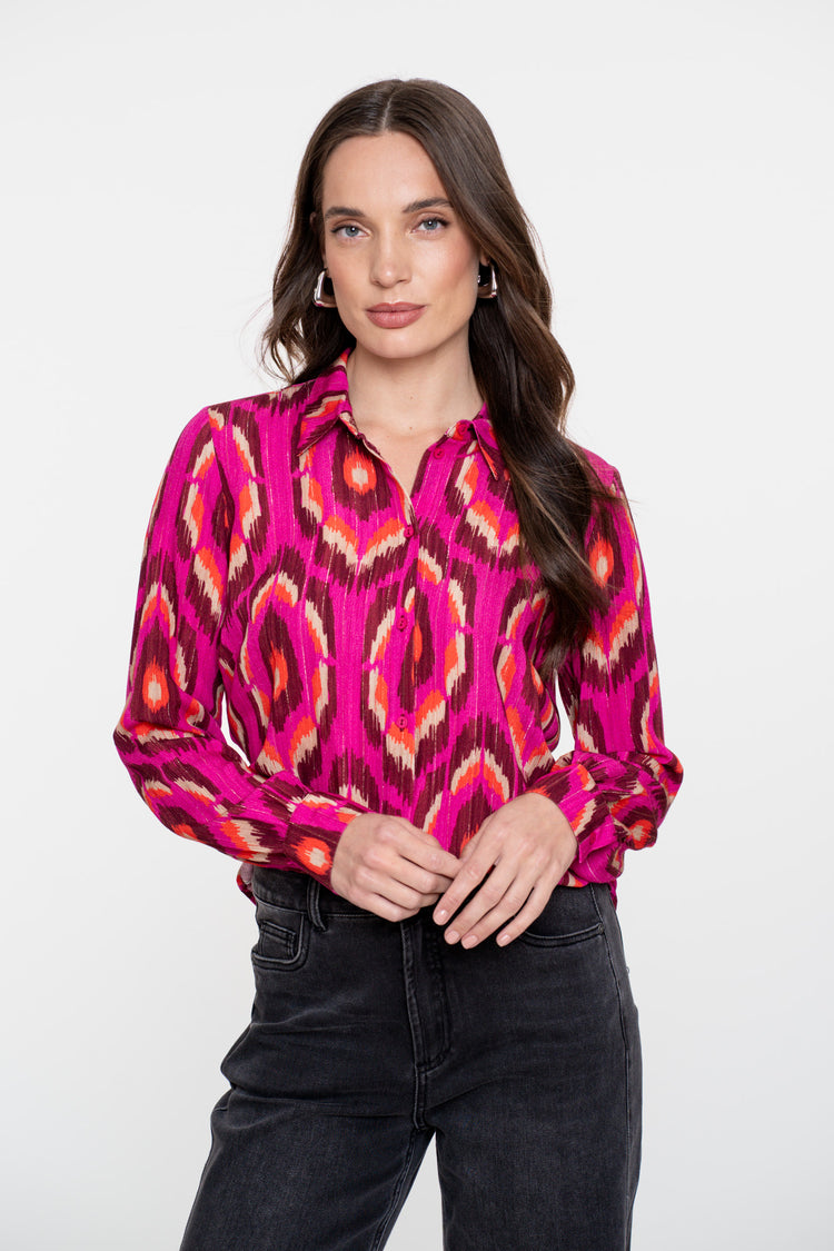 Geisha dames blouse met grafische print en lurex